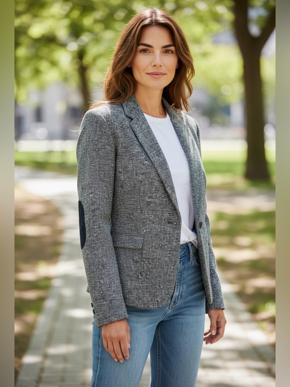 Daniel Cremieux Gray Tweed Speckled Blazer with Elbow Patches - Women’s Size 12